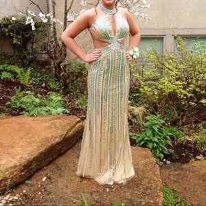 jovani champagne special occasion sequins dress